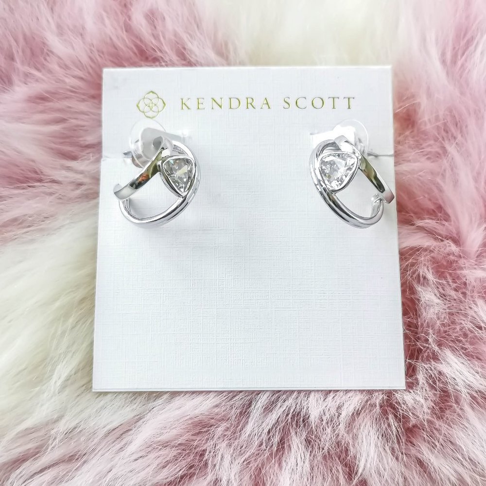 Kendra Scott Silver Arden White Crystal Huggie Earrings